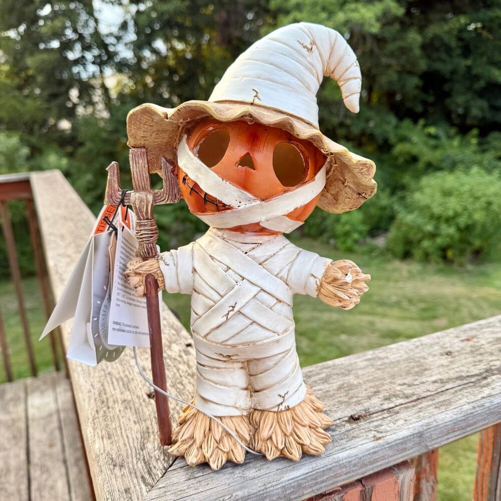 NEW Hallows Eve Light Up LED Pumpkin Scarecrow Mummy Halloween Figurine